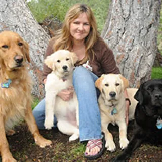 Jennifer Kachnic and her four dogs